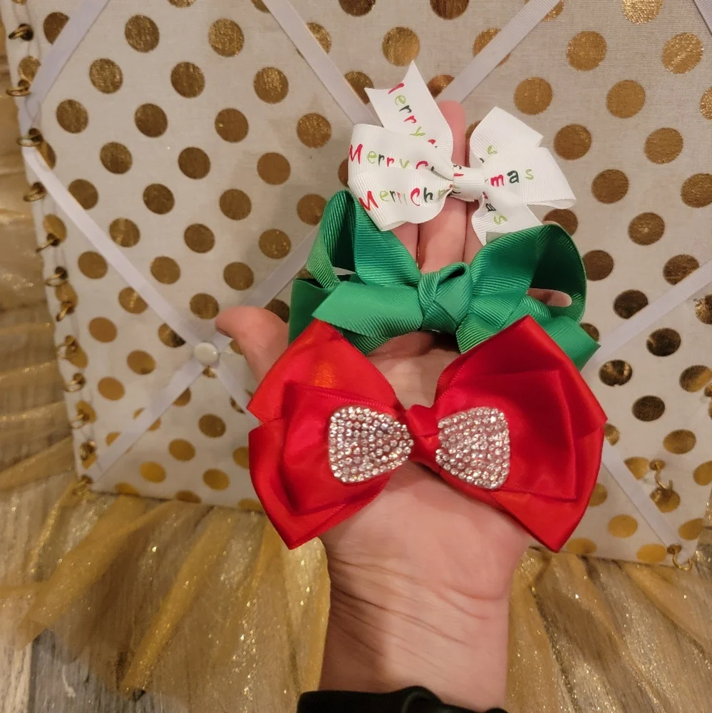 Kids Christmas Bow Set - Green, Red, White